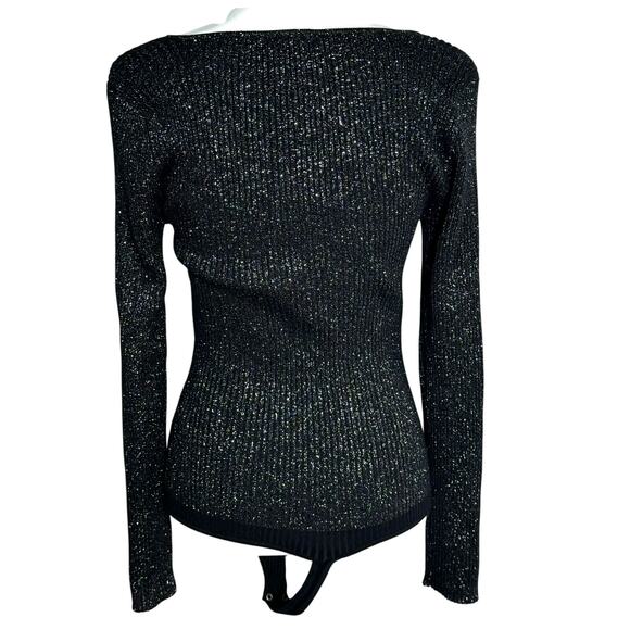 ABERCROMBIE & FITCH Large Black Silver Metallic Long Sleeve Ribbed Knit Bodysuit - Picture 2 of 10